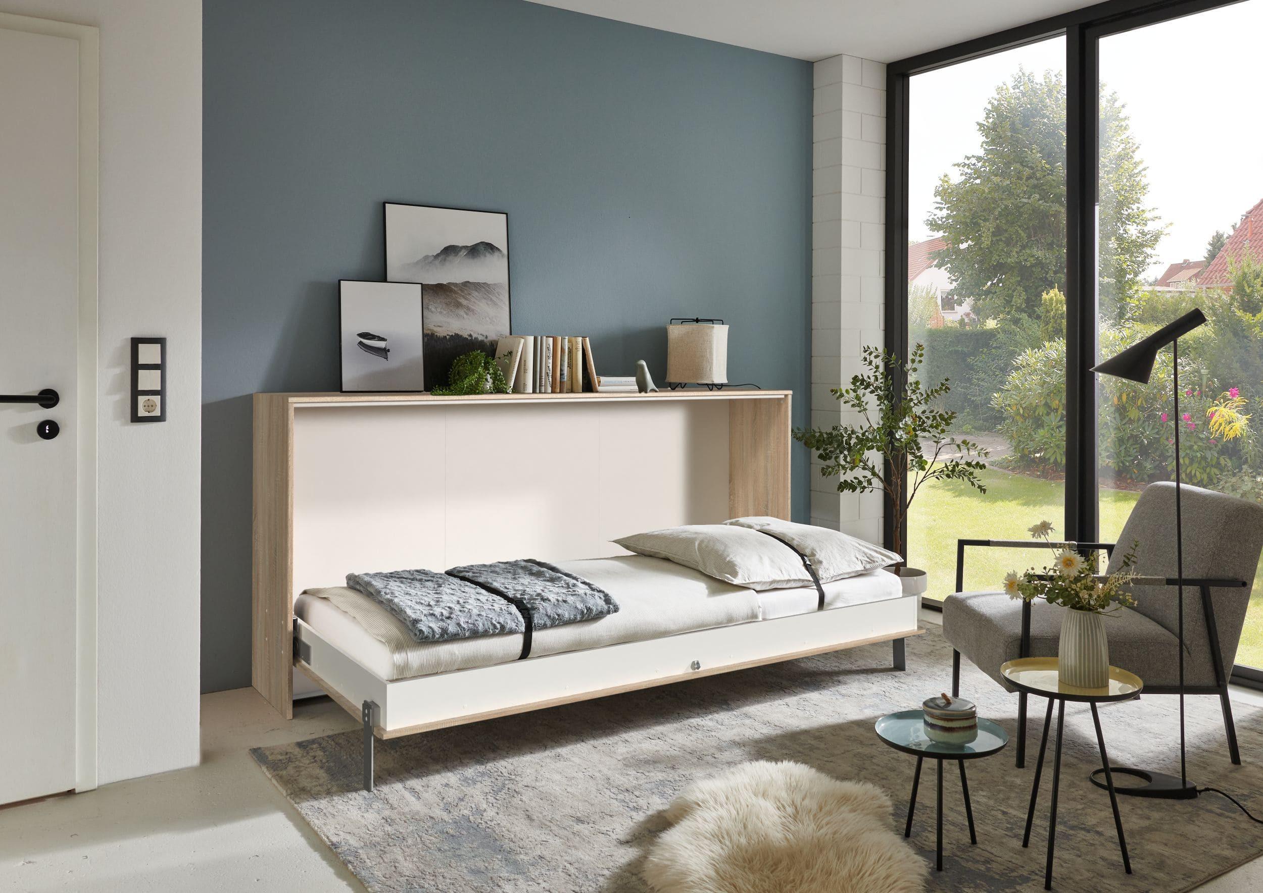 Schrankbett mit Lattenrost 90x200 Juist, Eiche Dekor