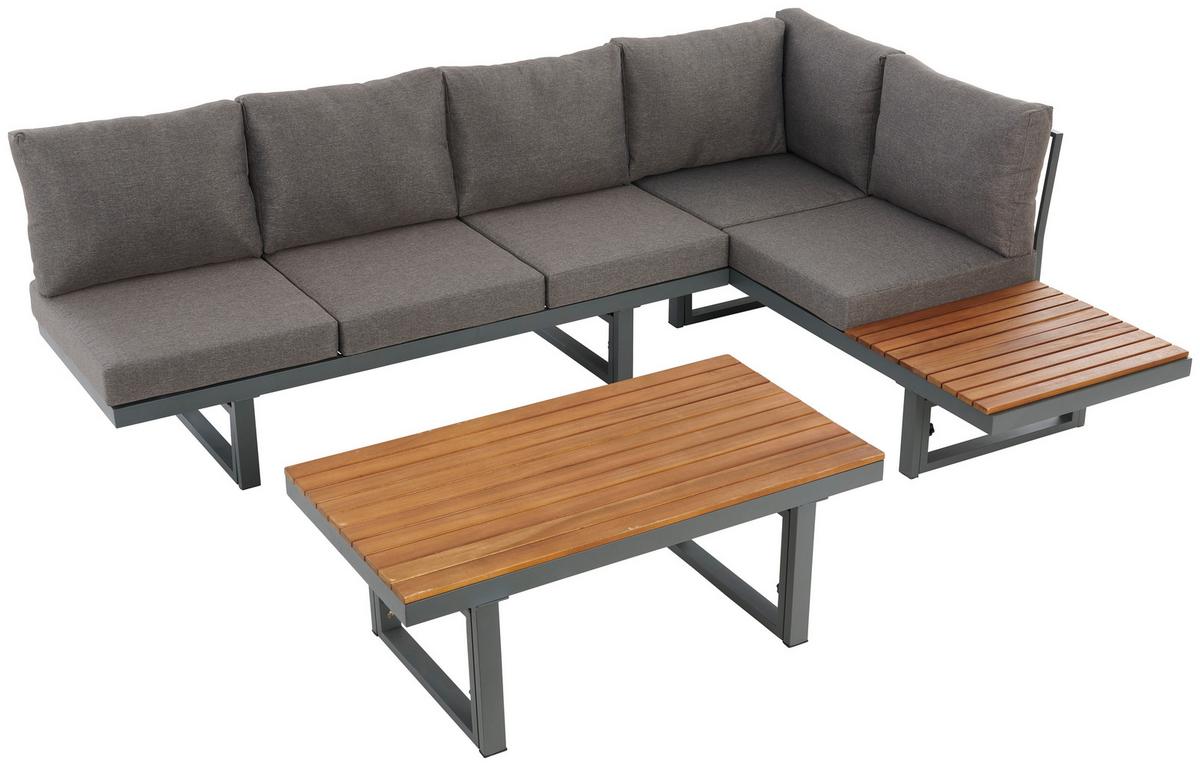 Loungegarnitur 3-Tlg Paris Aus Akazienholz/Stahl mit Kissen - Grau/Teakfarben, MODERN, Holz/Metall - Beldano