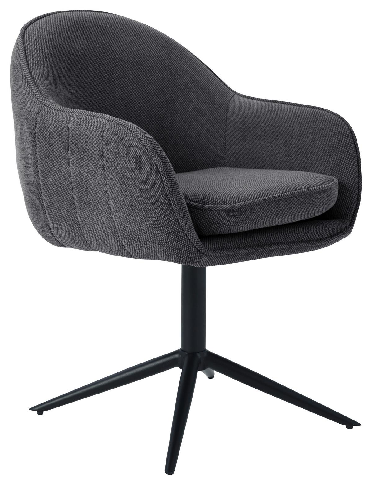Armlehnstuhl Amara Leinenoptik Schwarz, B: 60 cm - Schwarz, KONVENTIONELL, Holz/Textil (60/81/62cm) - MID.YOU