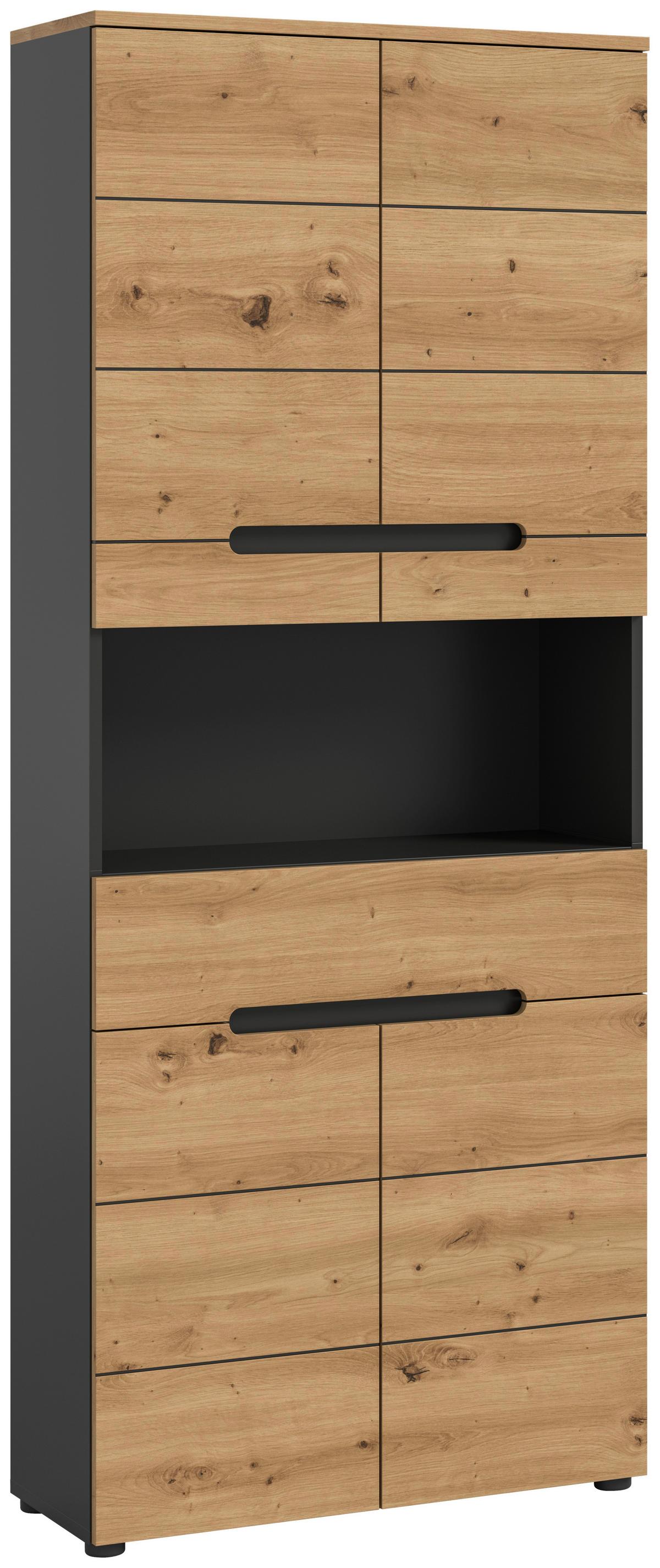 Hochschrank Canu Eiche Artisan Dekor Dunkelgrau - Dunkelgrau/Schwarz, MODERN, Holzwerkstoff (76/193/34cm) - MID.YOU