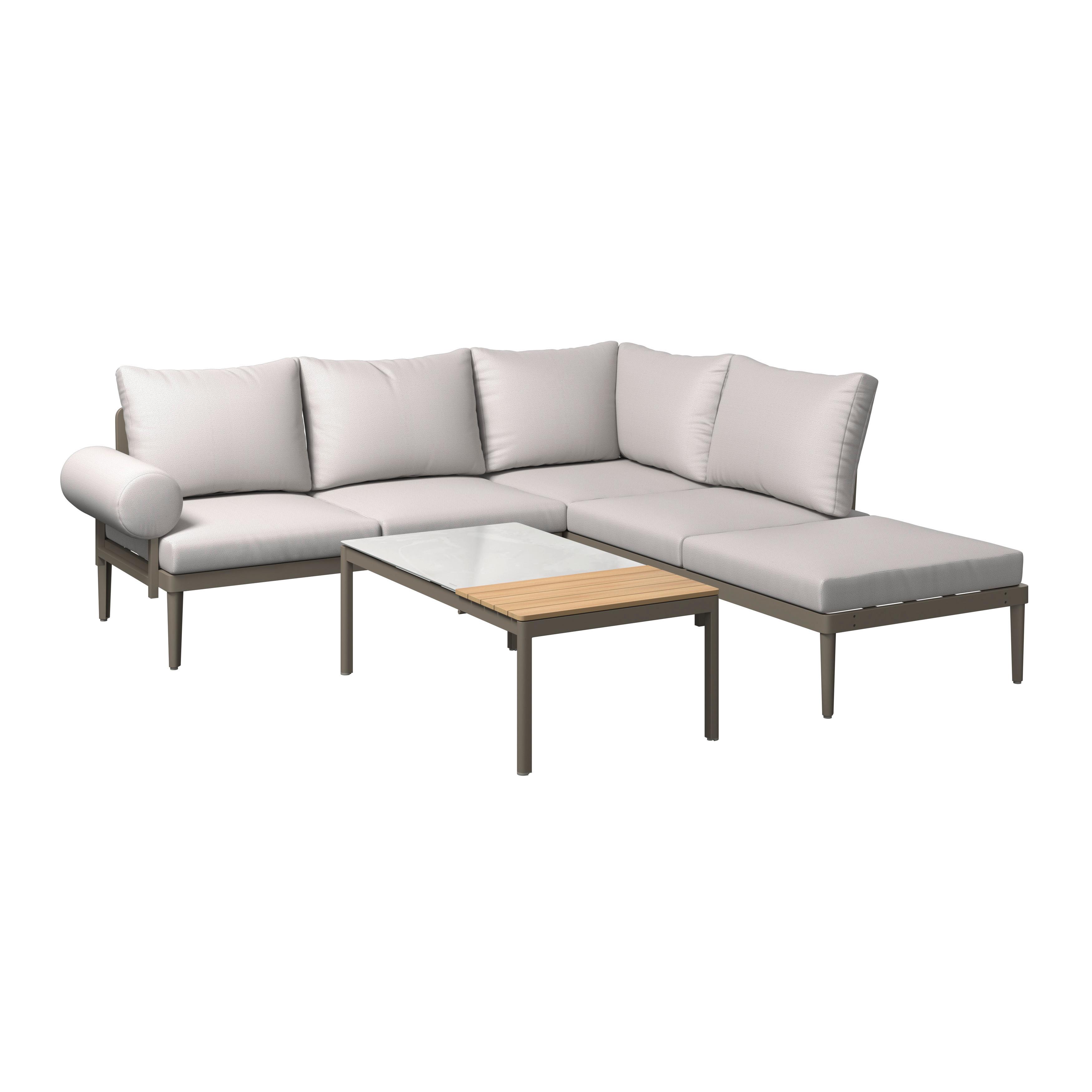 Loungegarnitur Kreta - Grau/Teakfarben, Basics, Glas/Kunststoff (228/214cm) - Beldano