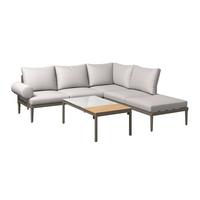 Loungegarnitur Kreta - Grau/Teakfarben, Basics, Glas/Kunststoff (228/214cm) - Beldano