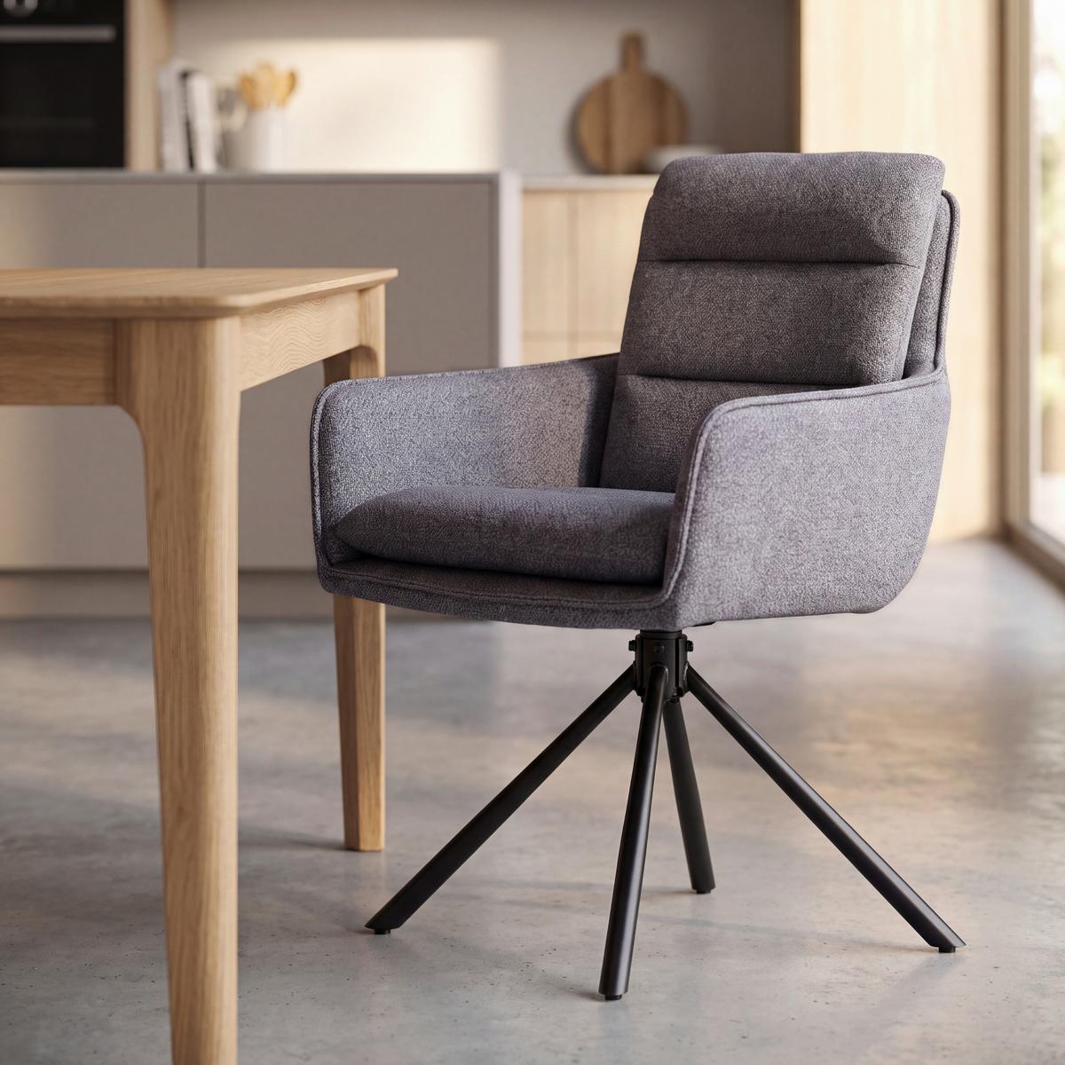 Armlehnstuhl Luce Grau/Schwarz B: 60 cm - Schwarz/Grau, MODERN, Textil/Metall (60/89/67cm) - MID.YOU