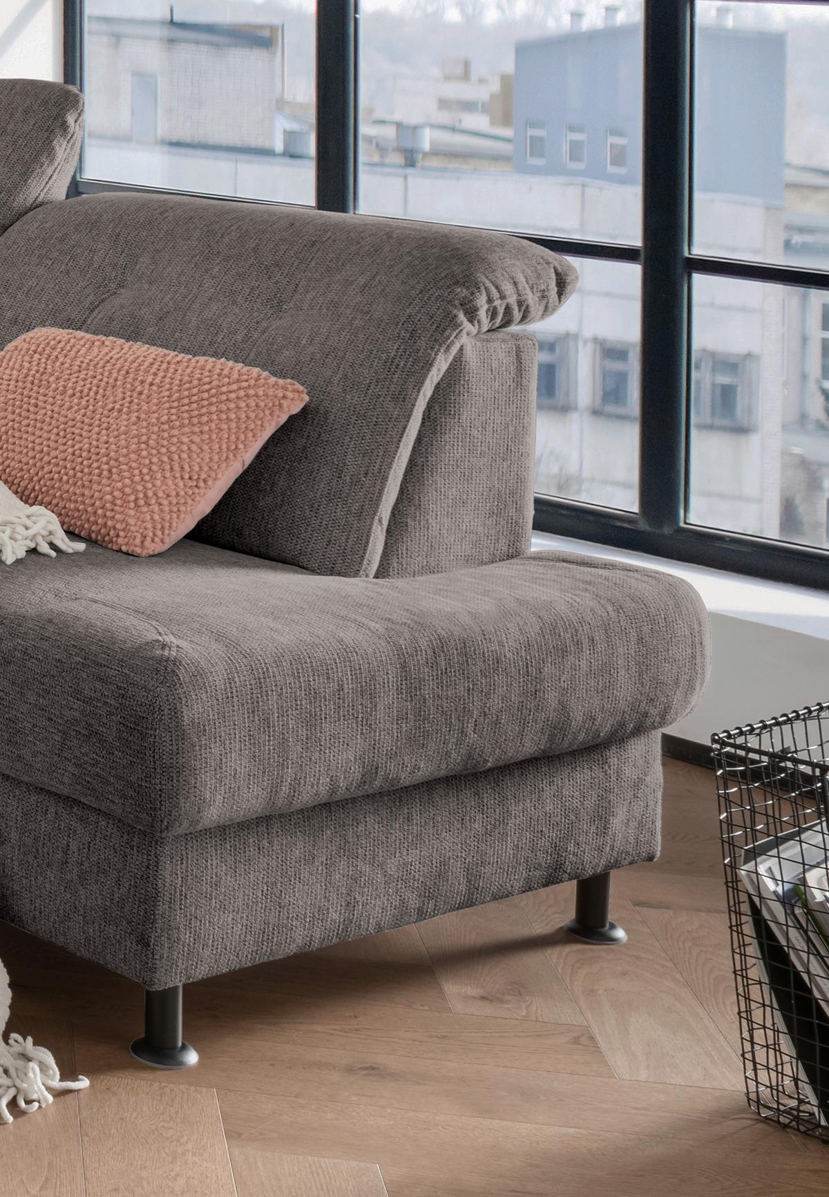 Ecksofa Minori Chenille Graubraun, S: Ca. 270x198 Cm - Graubraun/Schwarz, MODERN, Textil (270/198cm) - Livetastic