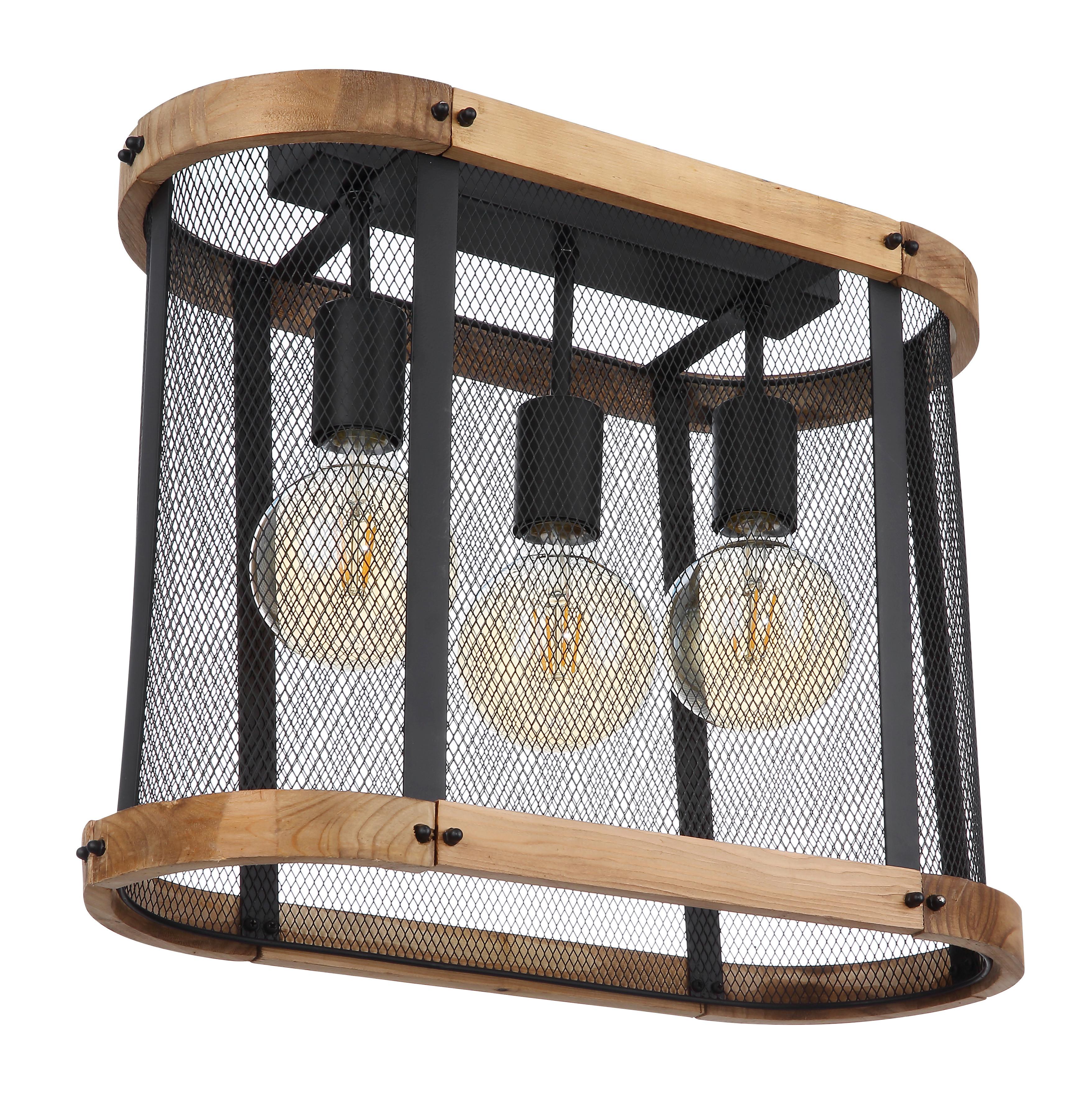 Deckenleuchte L: 45 cm 3-Flammig mit Holz - Dunkelbraun/Schwarz, Natur, Holz/Metall (45/20/38cm) - Globo