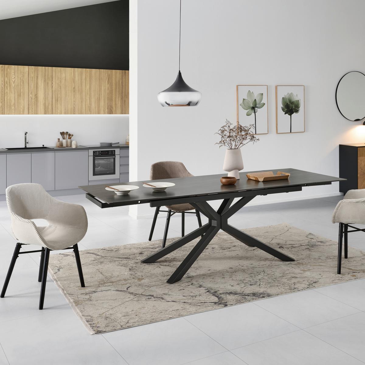 Ausziehtisch Lorenzo Keramik Dunkelgrau B:160-240cm - Dunkelgrau/Grau, KONVENTIONELL, Keramik/Metall (160-240/75/90cm) - MID.YOU