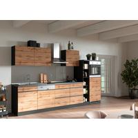 Küchenzeile Turin mit Geräten B: 330 cm Graphit/Eiche Dekor - Eiche Wotan/Graphitfarben, Design, Holzwerkstoff (330cm) - Held