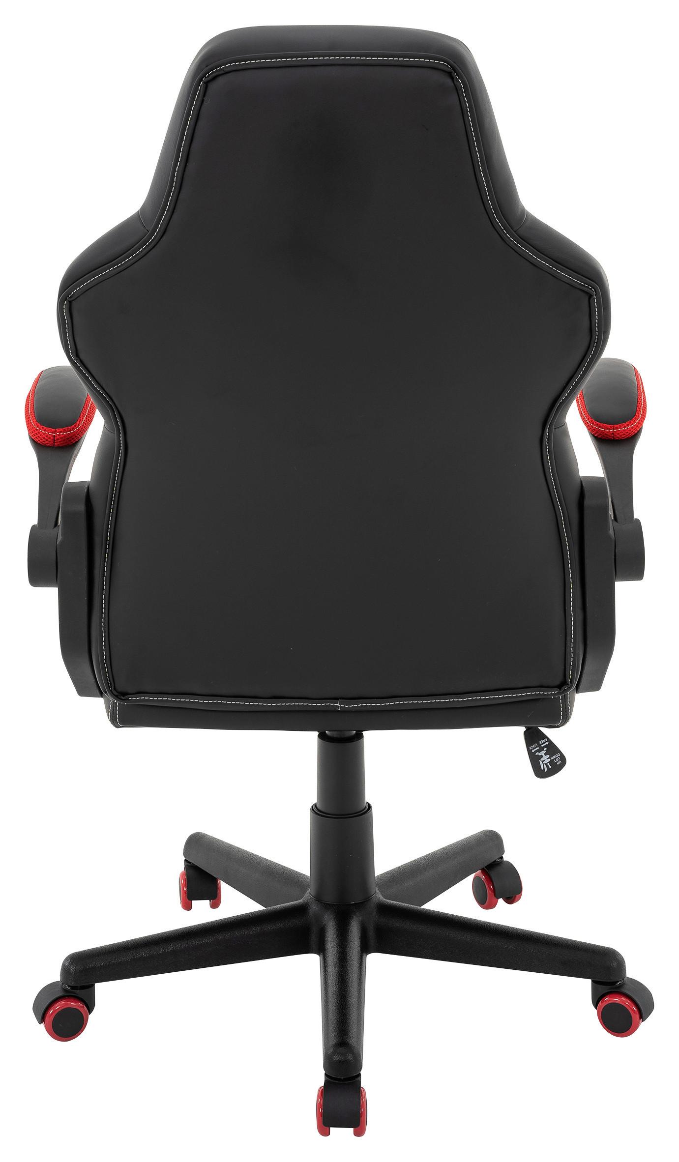 Chefsessel Meli mit Gaslift Lederlook Schwarz, B: 62 cm - Rot/Schwarz, MODERN, Kunststoff/Textil (62/105-117/66cm)