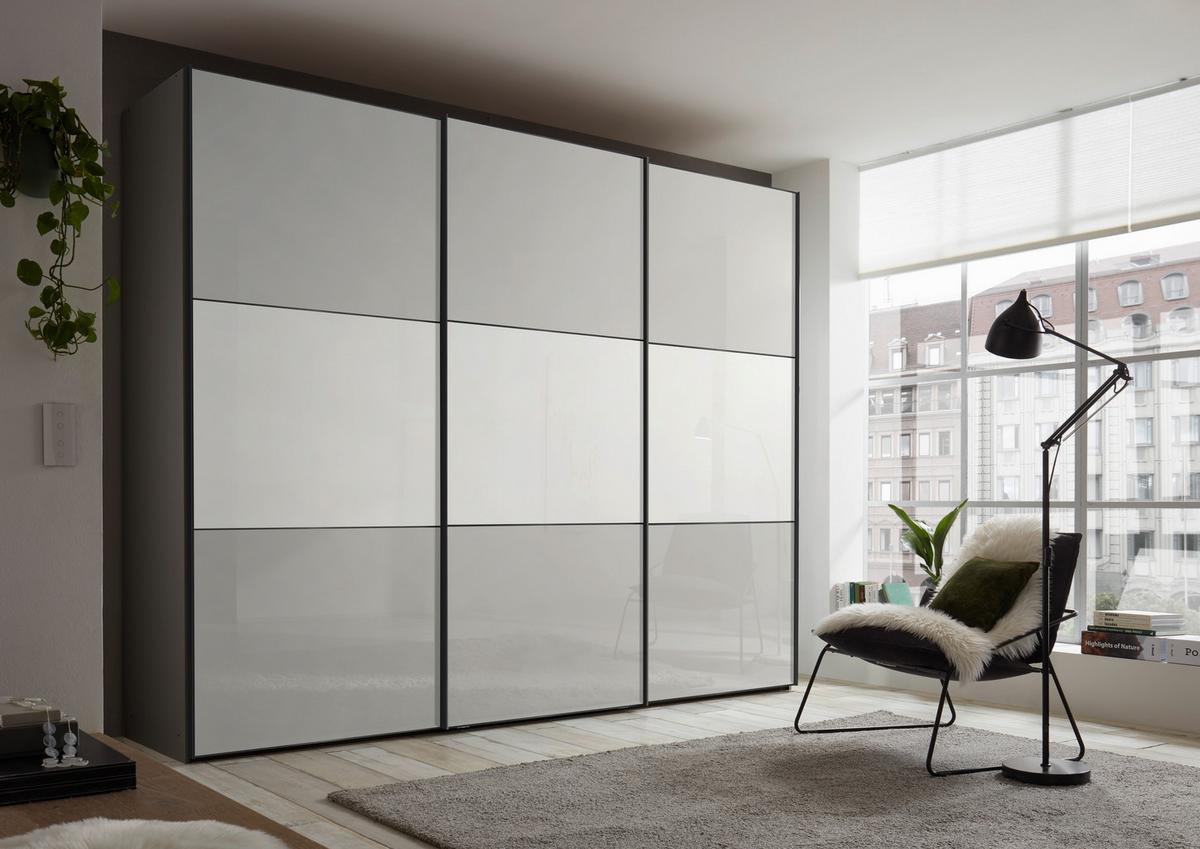 Schwebetürenschrank Glasfront 298 Cm Includo, Hellgrau/weiß - Dunkelgrau/Hellgrau, MODERN, Glas/Holzwerkstoff (298/222/68cm)