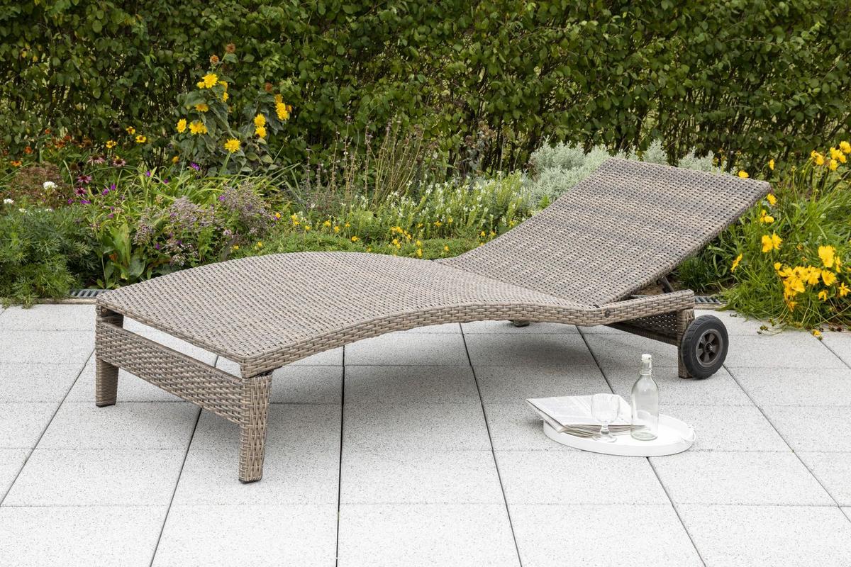 Sonnenliege Andalusia Metall/Kunststoff mit Auflage - Grau, ROMANTIK / LANDHAUS, Kunststoff/Metall (90/100/208cm) - Gardenson