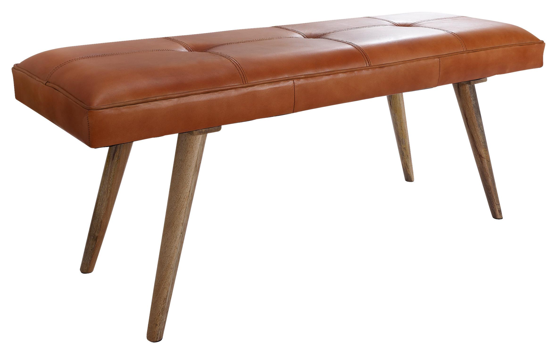 Garderobenbank Salim B: 117 cm Gepolstert Leder/Mangoholz - Braun, Natur, Leder (117/51/38cm) - MID.YOU