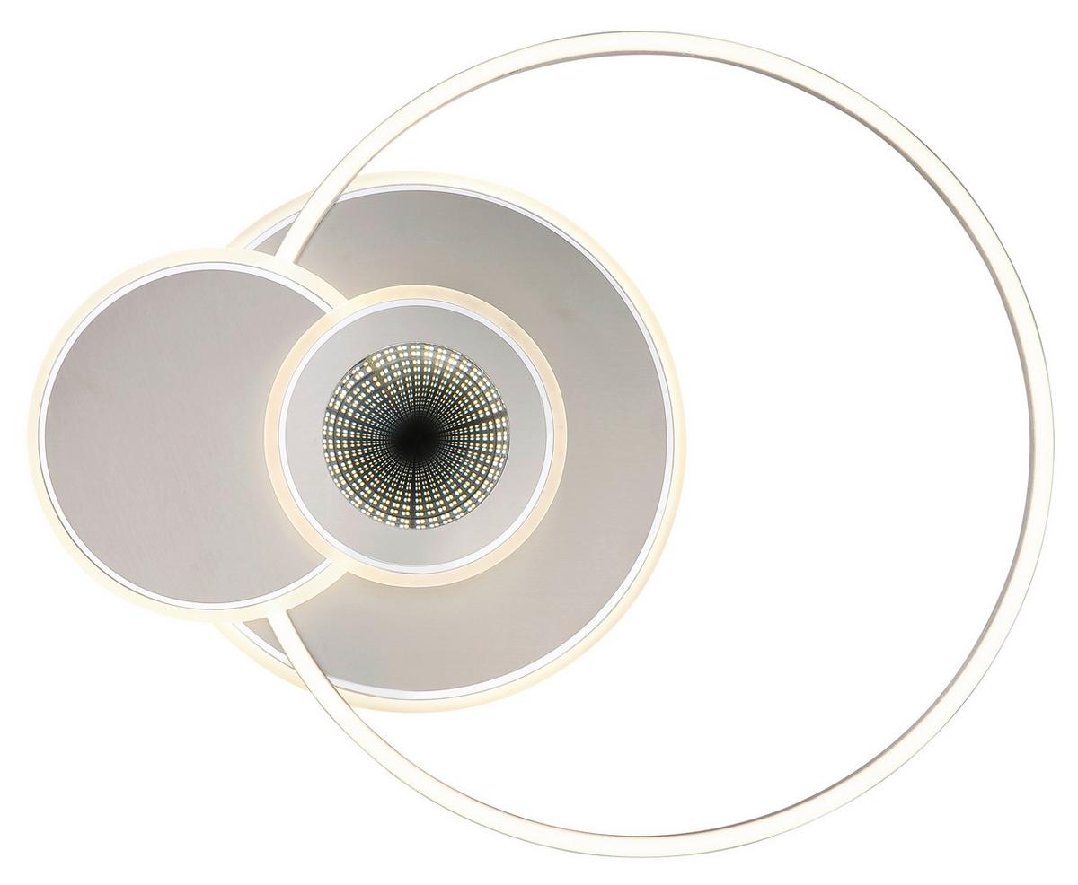 LED-DECKENLEUCHTE Nachtlichtfunktion - Silberfarben/Opal, Design, Kunststoff/Metall (56/45/7,5cm) - Globo