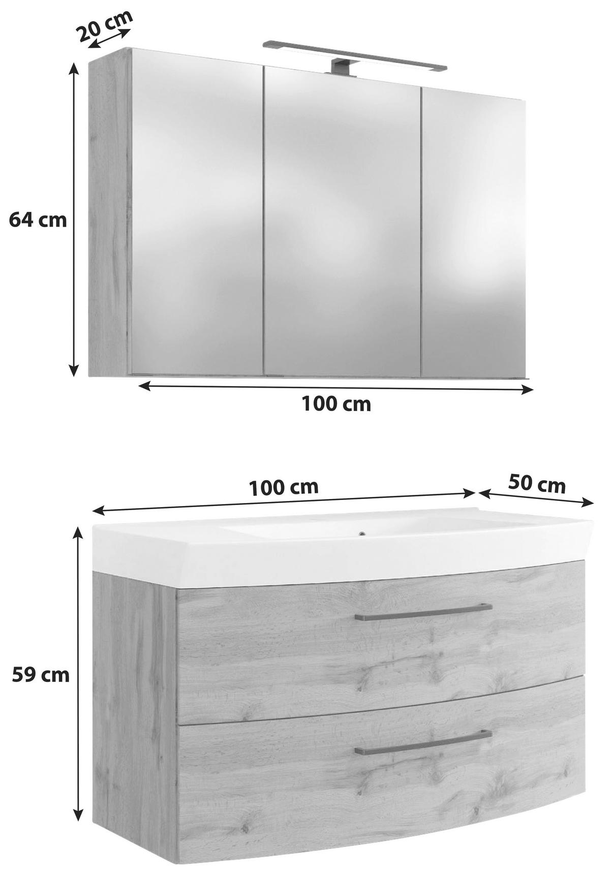 Badmöbel-set Manchester B: 100 Cm Eiche Wotan Dekor - Eichefarben/Weiß, MODERN, Keramik/Holzwerkstoff (100cm) - Held