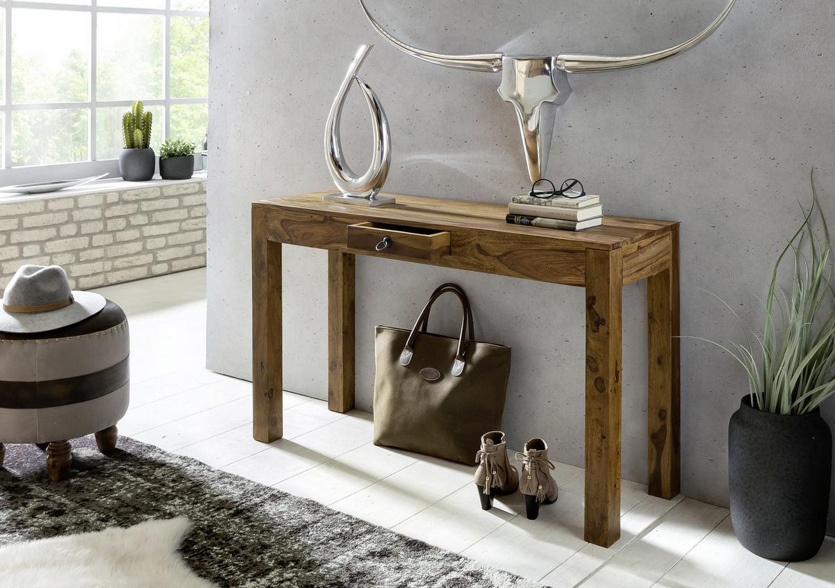 Konsolentisch mit Schublade Mumbai Sheeshamholz Massiv - Sheeshamfarben, LIFESTYLE, Holz (120/40/70cm) - MID.YOU