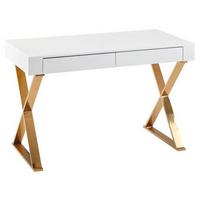 Písací stôl biely so zlatými nohami - zlatá/biela, Modern, kov/kompozitné drevo (118/57/76cm) - MID.YOU