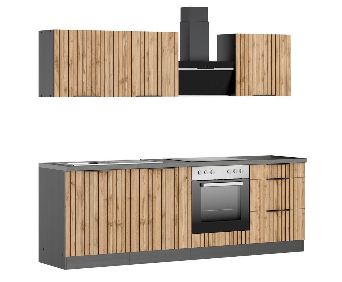 Küchenzeile Liverpool Mit Geräten 240 Cm Graphit/eiche - Schieferfarben/Eiche Wotan, Basics, Holzwerkstoff (240cm) - Held