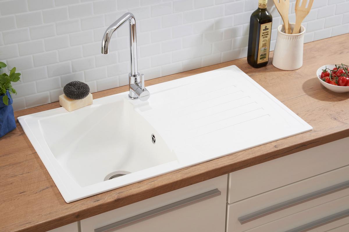 Spüle Respekta Boston Stein Bxt: 86x50 Cm - Weiß, Trend, Glas/Kunststoff (86/20/50cm) - Respekta