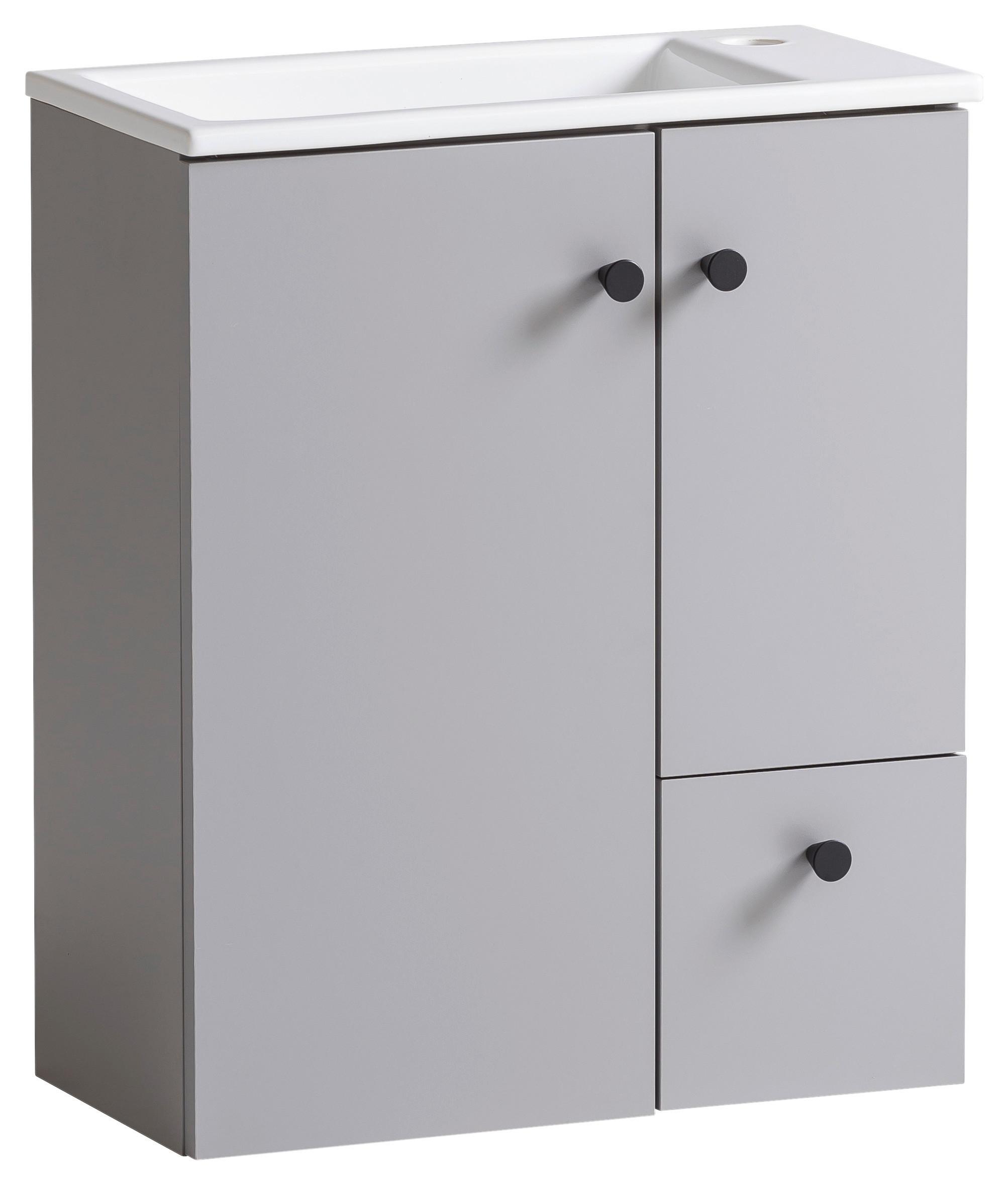 Waschtischkombi Balto - Weiß Hochglanz/Grau, MODERN, Keramik/Holzwerkstoff (50/60/25cm) - MID.YOU