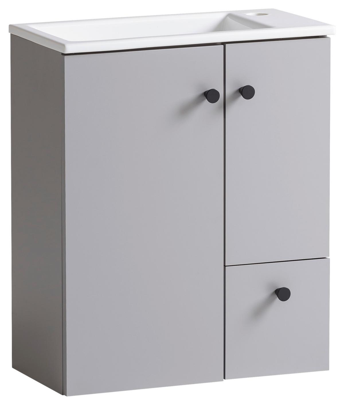 Waschtischkombi Balto - Weiß Hochglanz/Grau, MODERN, Keramik/Holzwerkstoff (50/60/25cm) - MID.YOU