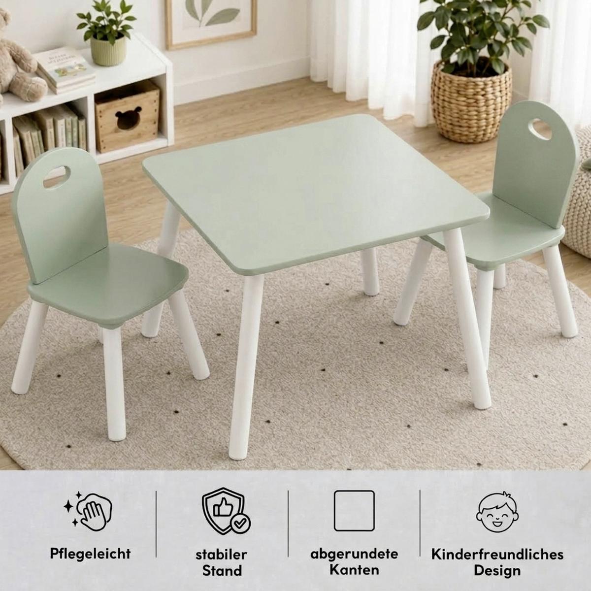 KINDERSITZGRUPPE Weiß, Mintgrün L: 55 cm - Weiß/Mintgrün, Basics, Holzwerkstoff (55/55/45cm) - Kesper
