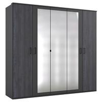 Drehtürenschrank Mit Spiegel B: 225 Cm Kopenhagen, Dunkelgrau - Dunkelgrau/Silberfarben, Basics, Holzwerkstoff (225/208/58cm) - MID.YOU