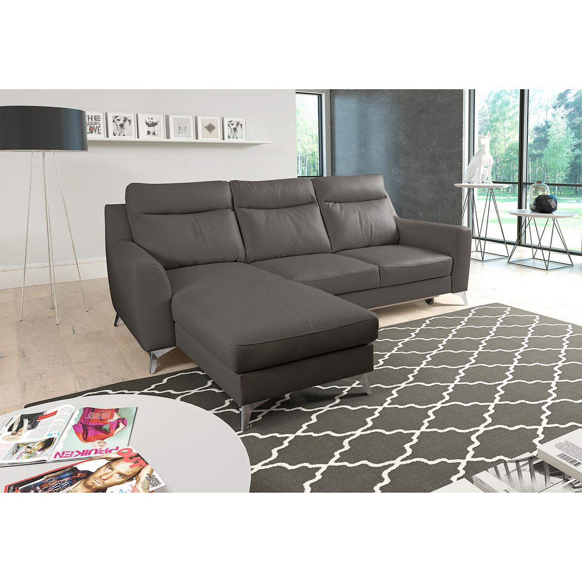Ecksofa Gio Dunkelbraun S: 236x168 Cm - Chromfarben/Dunkelbraun, Design, Leder/Textil (236/168cm) - Livetastic