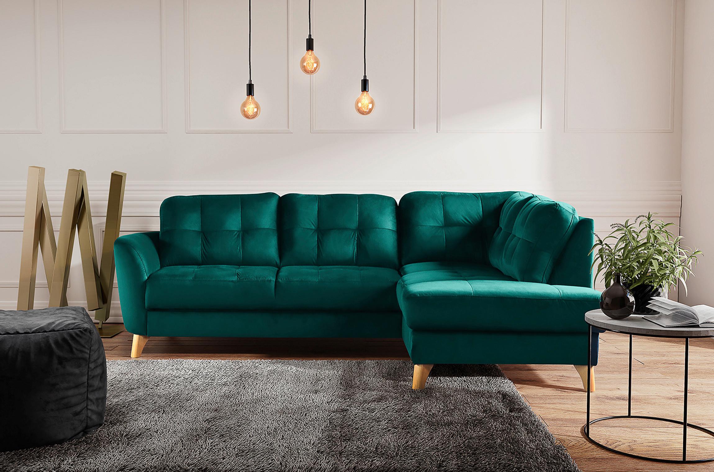 Ecksofa Nordic, Petrol S: 236x190 cm - Buchefarben/Petrol, Design, Textil (236/190cm) - Livetastic