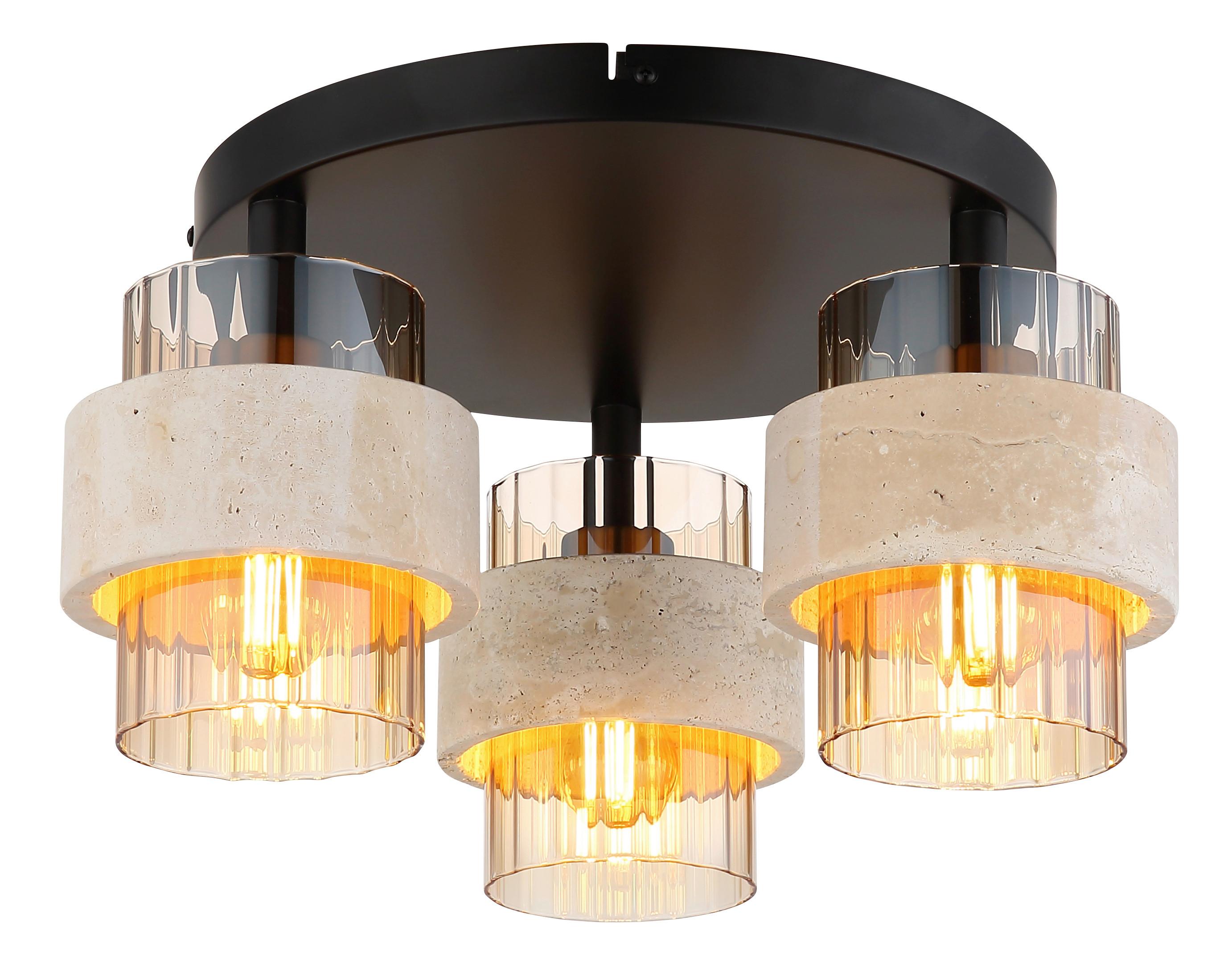 DECKENLEUCHTE Daren - Beige/Messingfarben, Design, Glas/Stein (37,5/20,5cm) - Globo