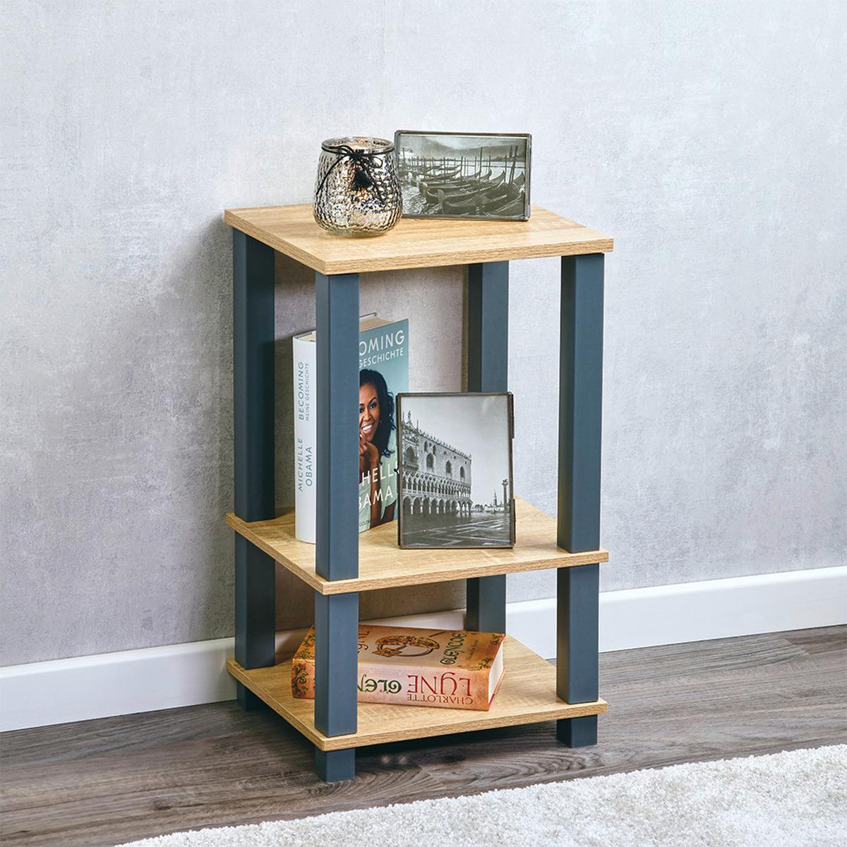 Regal Eiche Dekor, Grau, B: 34 Cm - Eichefarben/Grau, Basics, Holzwerkstoff (34/58,5/29cm) - Kesper