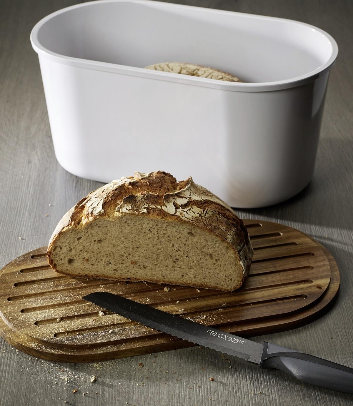 Brotbox aus Kunststoff Fresh 37/21,5/17,2 cm - Weiß/Akaziefarben, Trend, Holz/Kunststoff (37/21,5/17,2cm) - Echtwerk