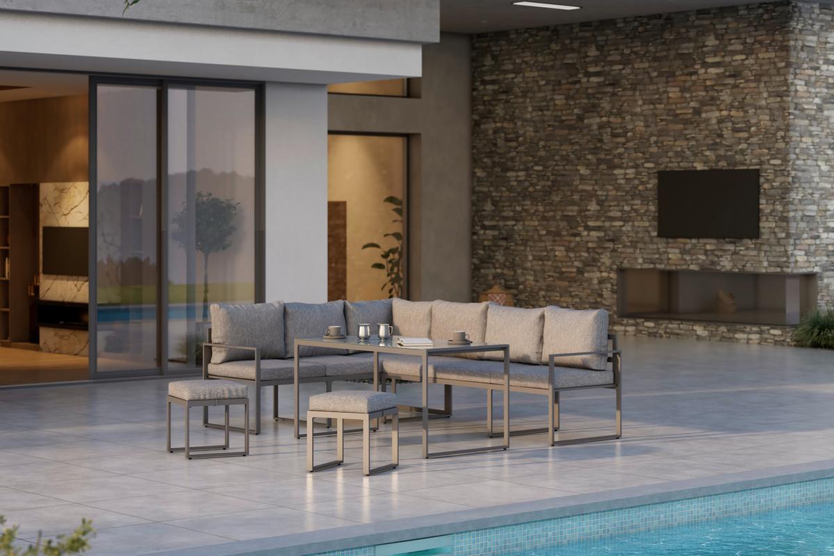 Lounge-garnitúra Leon - szürke, Modern, Üveg/fém (176/239cm) - Beldano