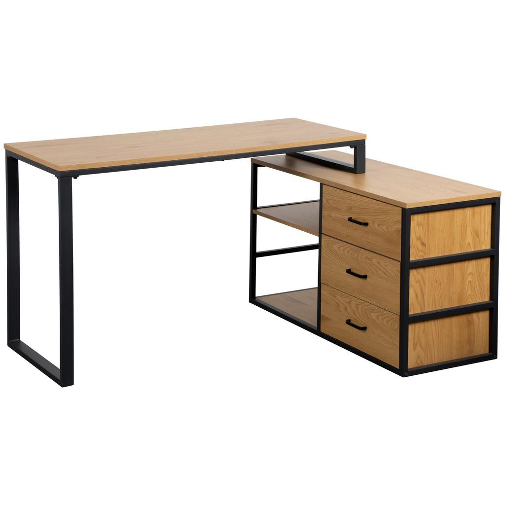 Eckschreibtisch Flux Schwarz/Eichefarben L: 140 cm