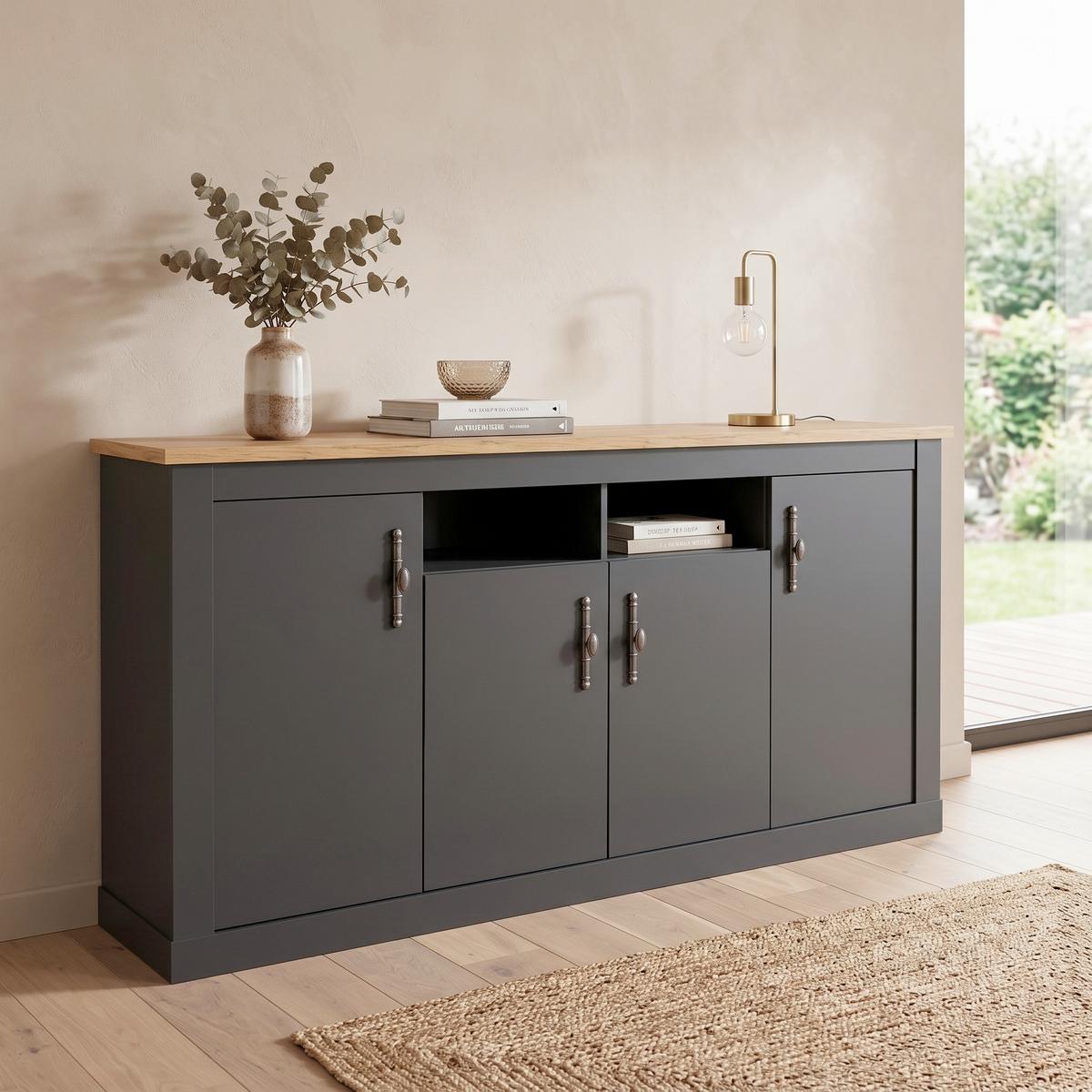 Sideboard Catania Anthrazit/Eiche Dekor B: 200cm - Anthrazit/Eiche Wotan, Design, Holzwerkstoff (200/104/45cm) - MID.YOU