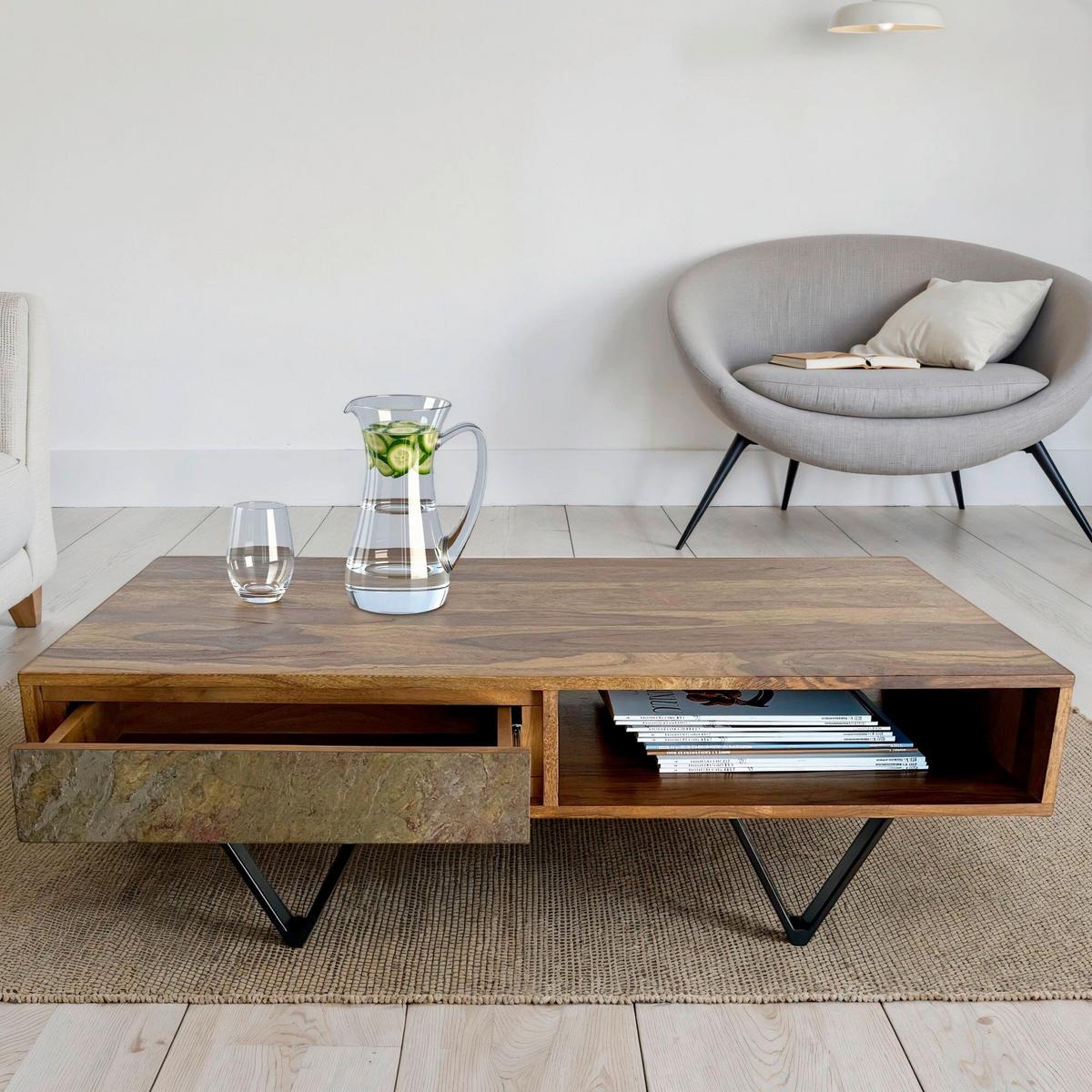 Couchtisch Sheeshamfarben B: 60 Cm - Sheeshamfarben/Multicolor, Natur, Holz/Metall (115/60/38cm) - Livetastic