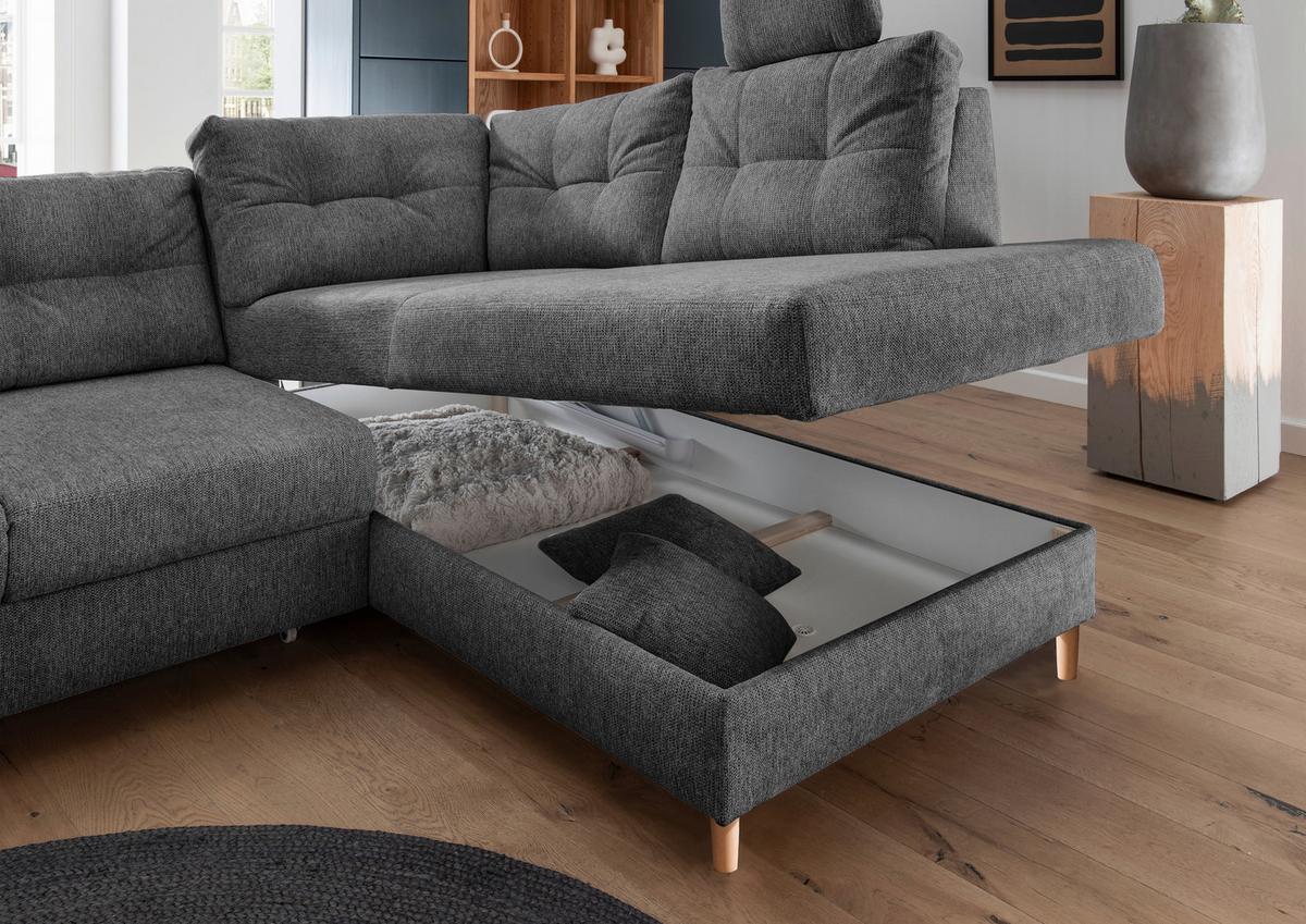 Ecksofa Brizzini Inkl. Bettkasten, Anthrazit, 264x206 - Anthrazit/Naturfarben, MODERN, Textil (264/206cm) - Livetastic