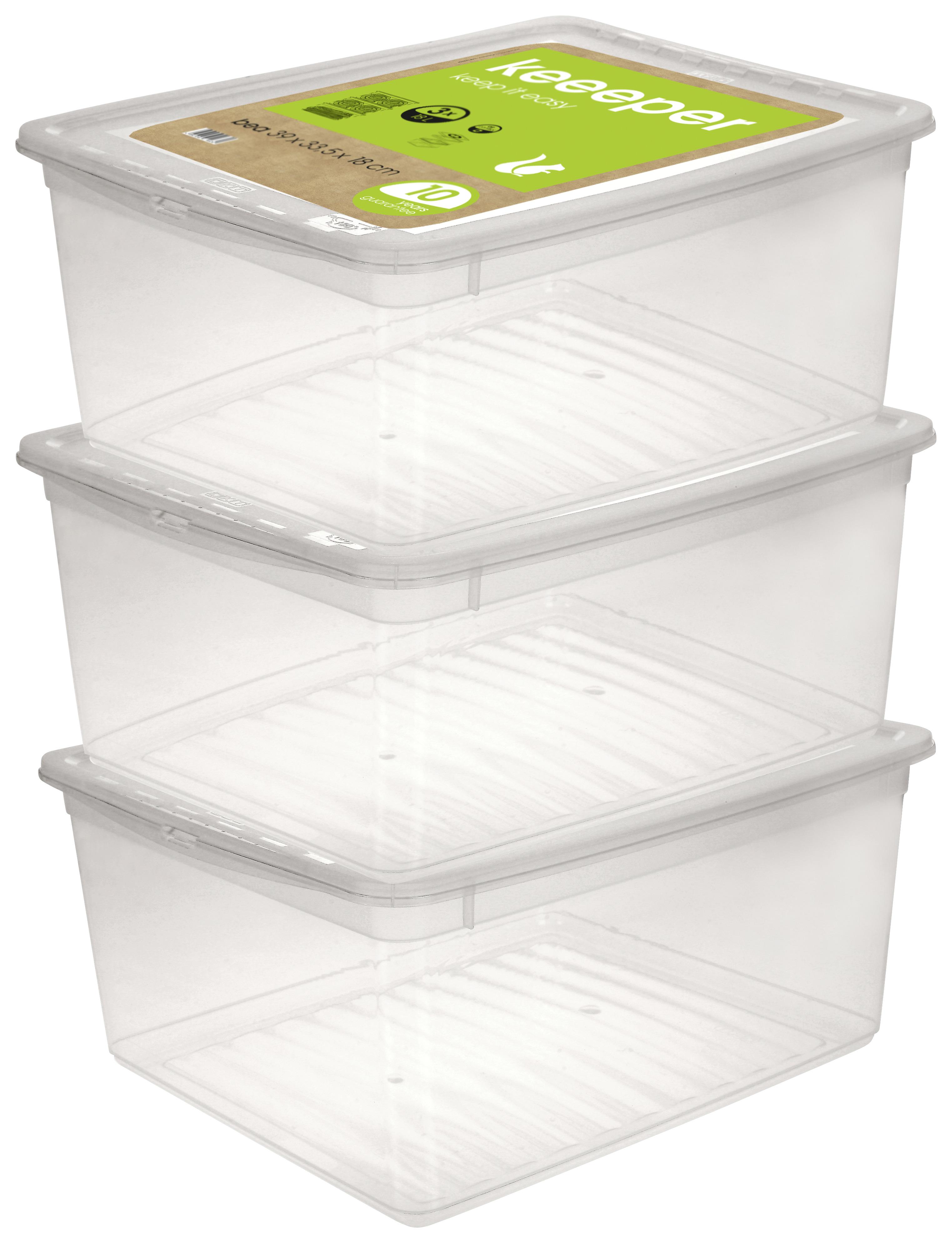 Aufbewahrungsbox Bea Stapelbar 3er-Set Kunststoff 39x34x18 Cm - Transparent, Kunststoff (39/33,5/18cm)