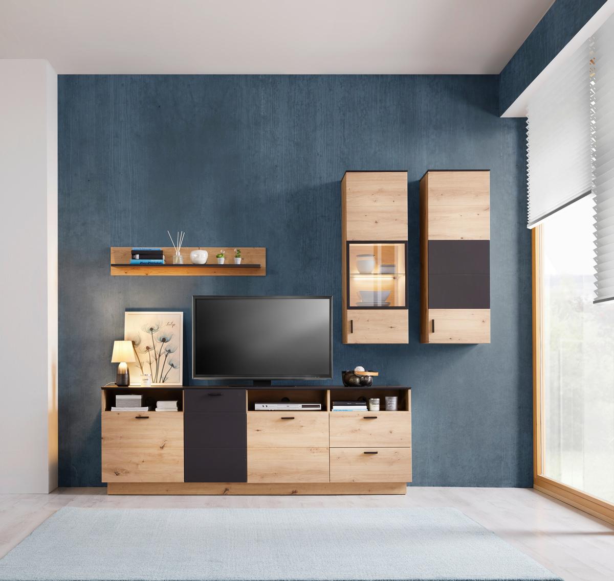 Wohnkombination Modern 4 Tlg. Tonale 3, Eiche Dekor/grau - MODERN (240,4/207,6/40cm)