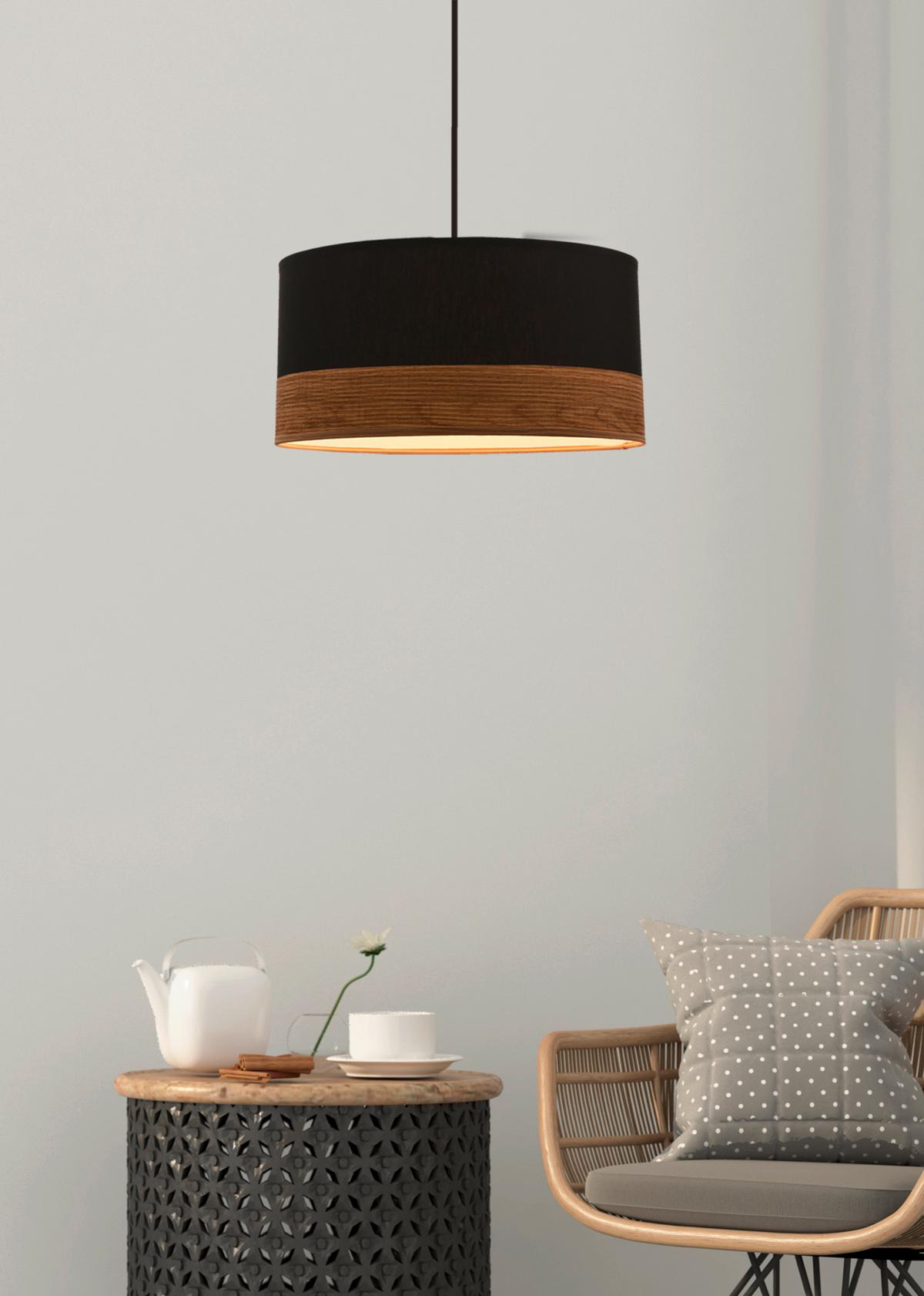 Pendelleuchte 31-17598 Porto - Eichefarben/Schwarz, Natur, Textil/Metall (30/115cm)