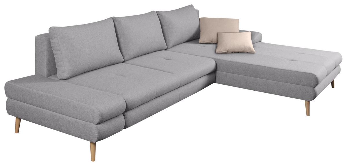Ecksofa Mit Schlaffunktion Floby Stauraum Hellgrau - Beige/Silberfarben, Trend, Textil (313/215cm) - MID.YOU