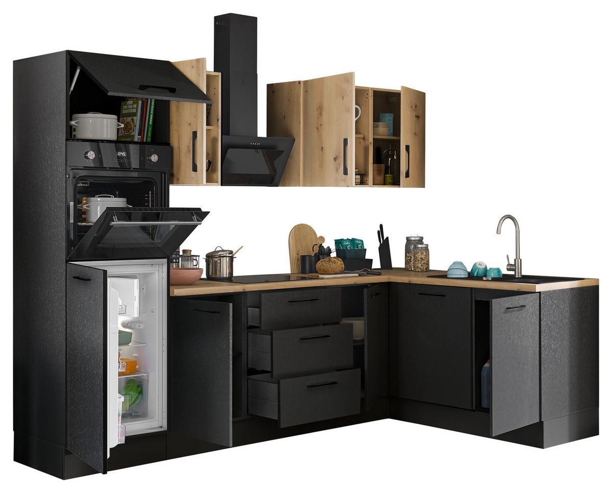 Eckküche Turin Schwarz/Eiche Dekor 280x175 cm - Schwarz/Eiche Artisan, Basics, Holzwerkstoff (280/175cm) - MID.YOU