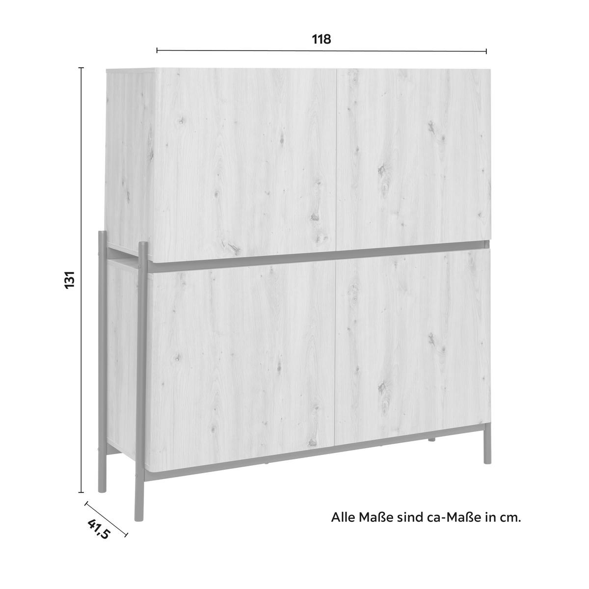 Široká komoda JASMINA farby dubu - čierna/farba duba, Modern, kov/drevo (118/131/41,5cm) - Bessagi Home