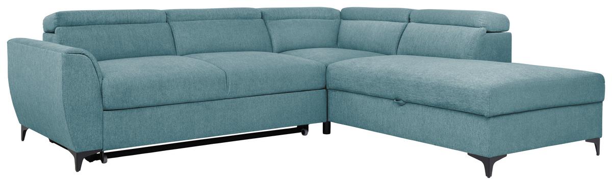 Ecksofa Mit Schlaffunktion & Bettkasten Lapis Petrol - Petrol/Schwarz, KONVENTIONELL, Textil (255/217cm) - MID.YOU