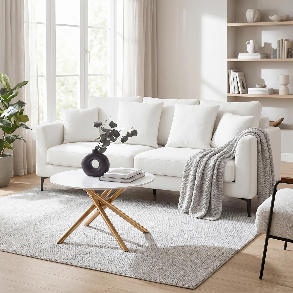 Konferenční stolek MARBELLA 70 - bílá/barvy zlata, Moderní, kov/keramika (70/70/44cm) - Mömax