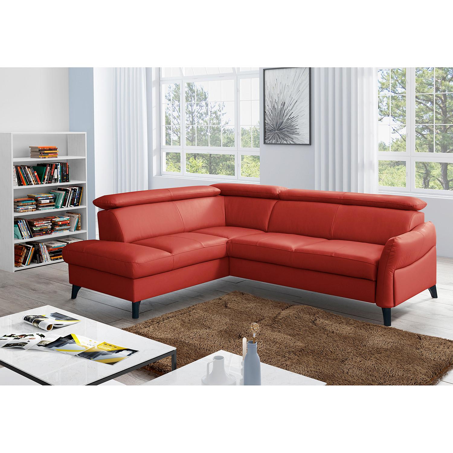 Ecksofa Note New Teilleder Rot 199x244 - Rot/Schwarz, Design, Leder/Textil (199/244cm) - Livetastic