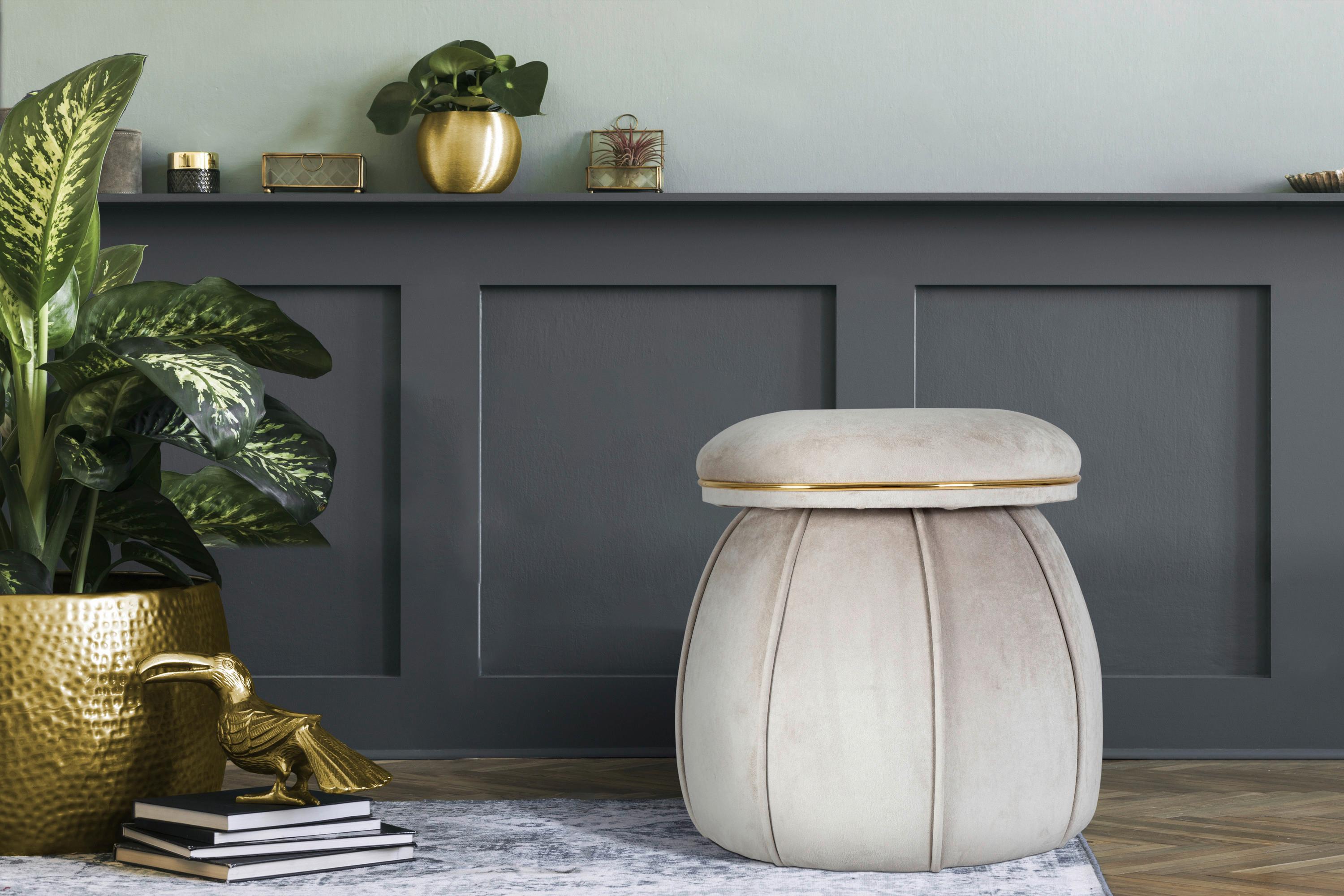 Hocker Corin 125 Goldfarben/taupe D: 51,5 Cm - Taupe/Goldfarben, Design, Textil (51,5/55cm) - Kayoom