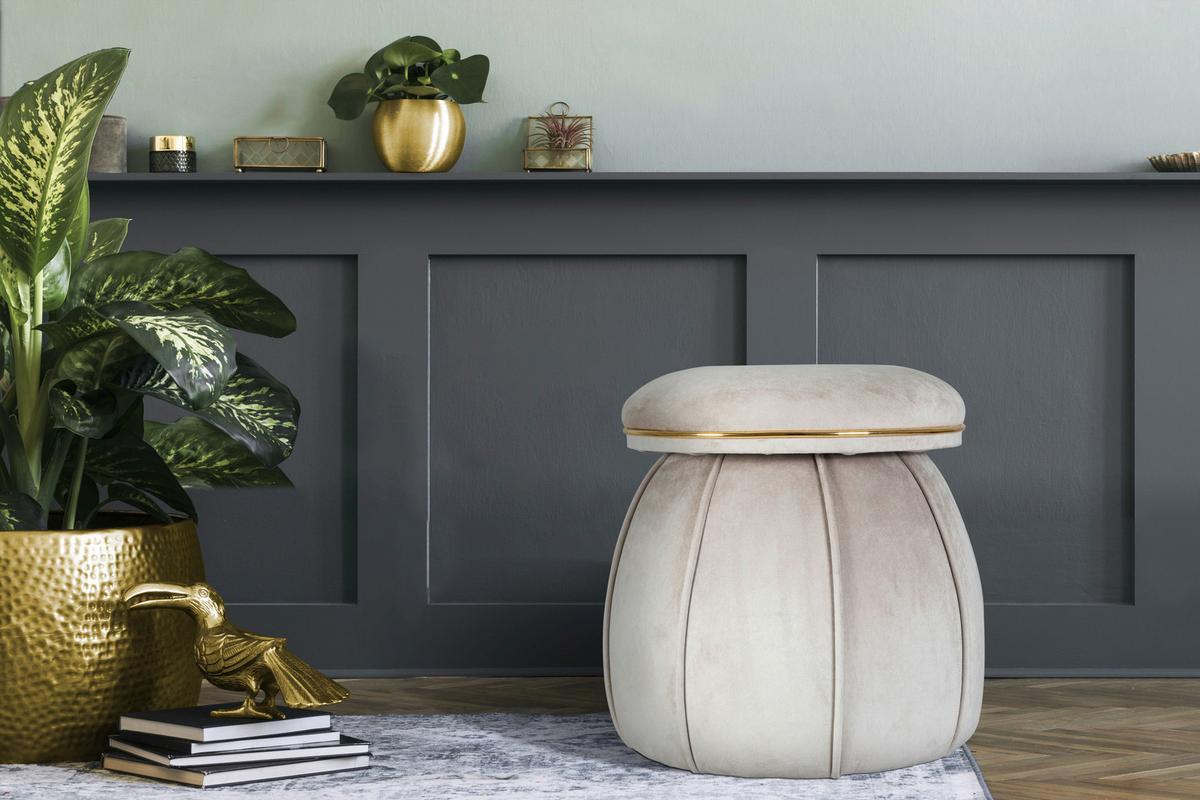 Hocker Corin 125 Goldfarben/Taupe D: 51,5 cm - Taupe/Goldfarben, Design, Textil (51,5cm) - Kayoom