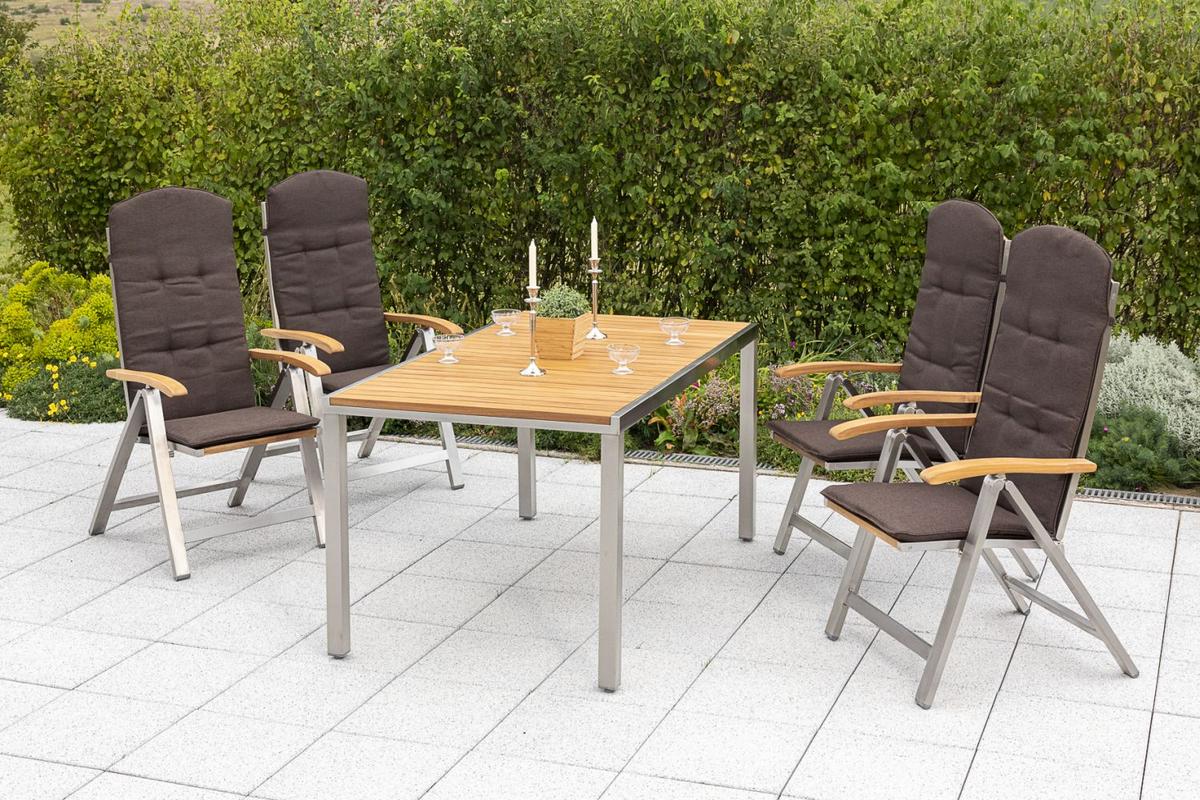 Gartengarnitur 5-Tlg. Keros Echtholz/Metall Mit Sitzkissen - Silberfarben/Braun, ROMANTIK / LANDHAUS, Holz/Textil - Gardenson