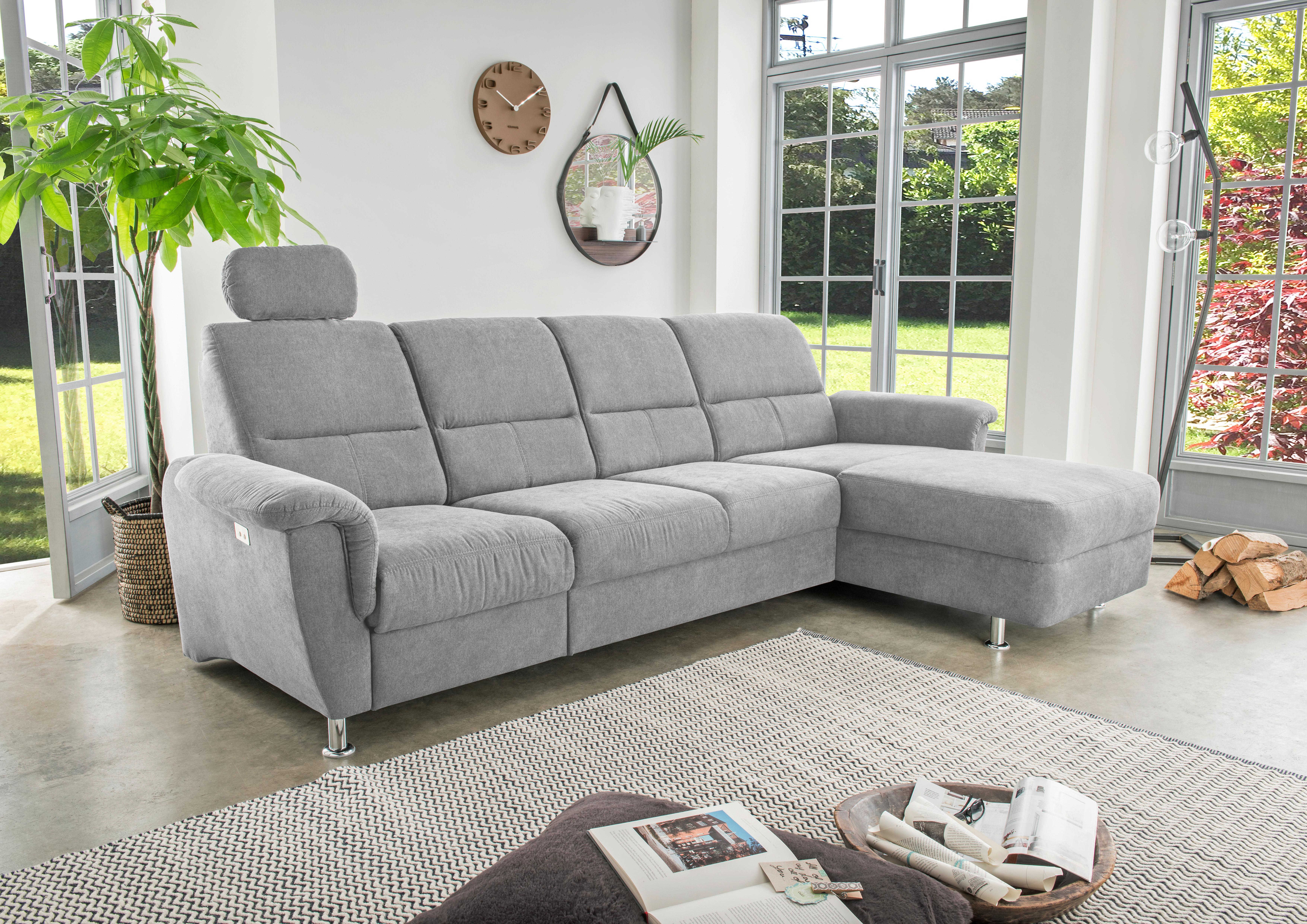 Ecksofa Parole Grau S: 292/165 cm - Chromfarben/Grau, KONVENTIONELL, Textil (292/165cm) - Livetastic