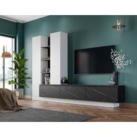 Wohnwand Modesto B: 295 Cm Weiss/schwarz Marmoroptik - Schwarz/Weiß, MODERN, Holzwerkstoff (295/200,5/40cm) - Livetastic