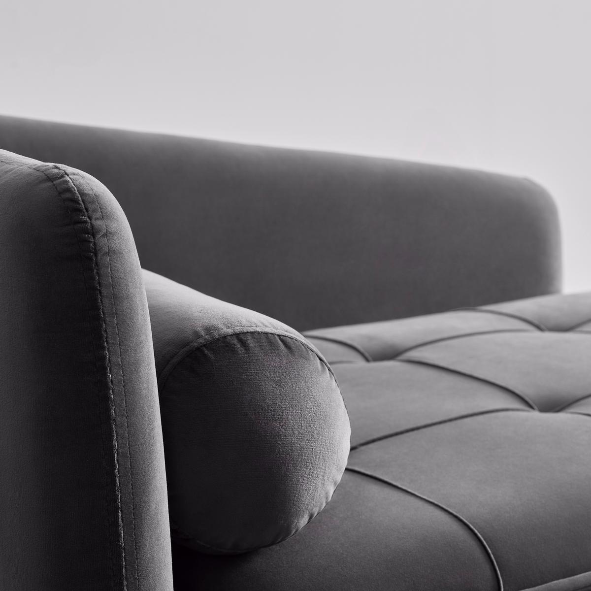 Štýlová pohovka Emilia, zamatový poťah, sivá - čierna/sivá, Modern, kov/drevo (75/73/162cm) - Bessagi Home